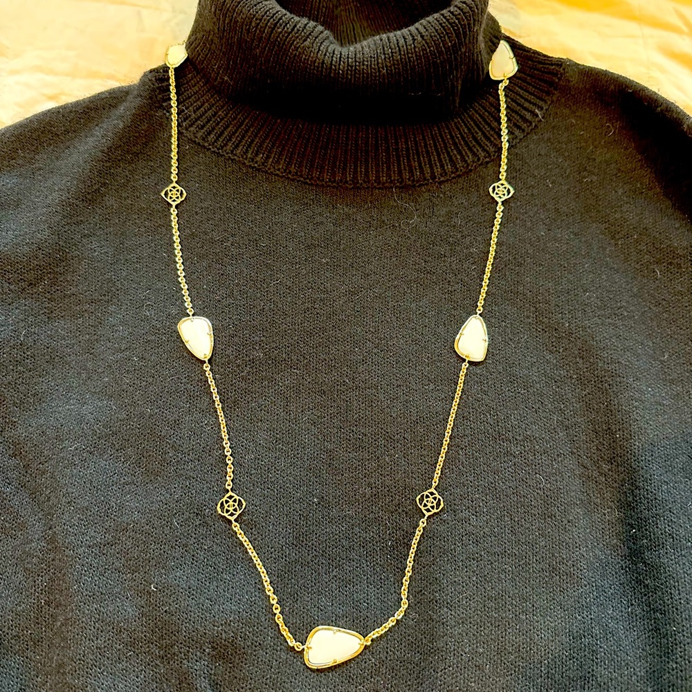 Kendra Scott long pendant necklace in gold with white stones